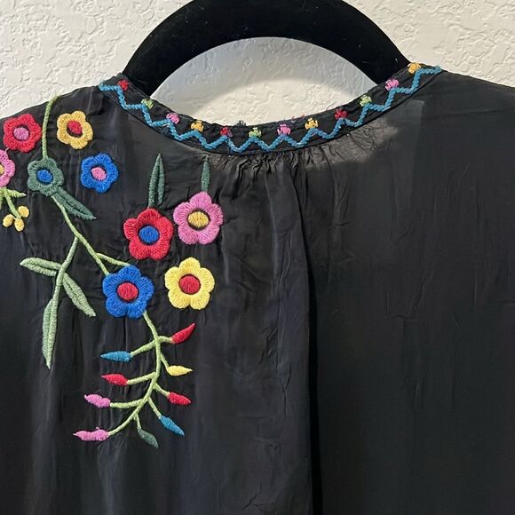 JOHNNY WAS Black Long Sleeve Multicolored Floral Embroidered Top, Size XS - Picture 9 of 11
